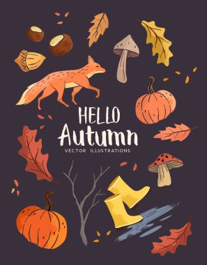 Ağaç yapraklı mevsimsel sonbahar arkaplan elementleri, sonbahar vektör illüstrasyonu