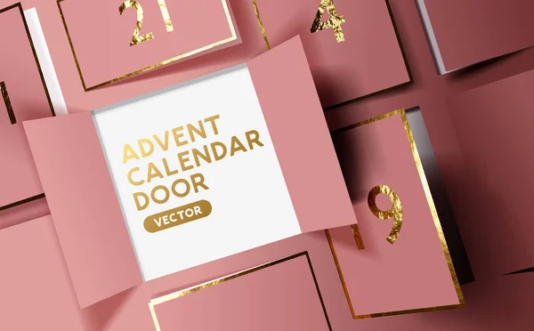 Christmas Advent Calendar Door Opening Reveal Message Realistic Festive Vector — Stock Vector