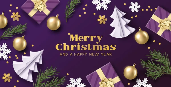 Maerry Design Layout Natal Com Cores Roxas Douradas Decorações Natal —  Vetores de Stock