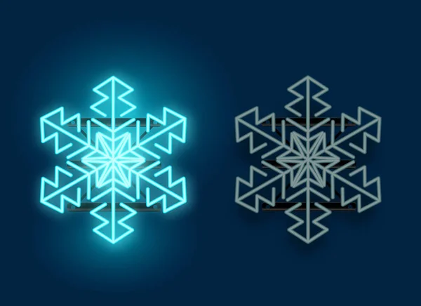 Неоновий Світло Блакитний Сніжинка Включенням Виключенням Версії Лампи Різдвяні Векторні — стоковий вектор