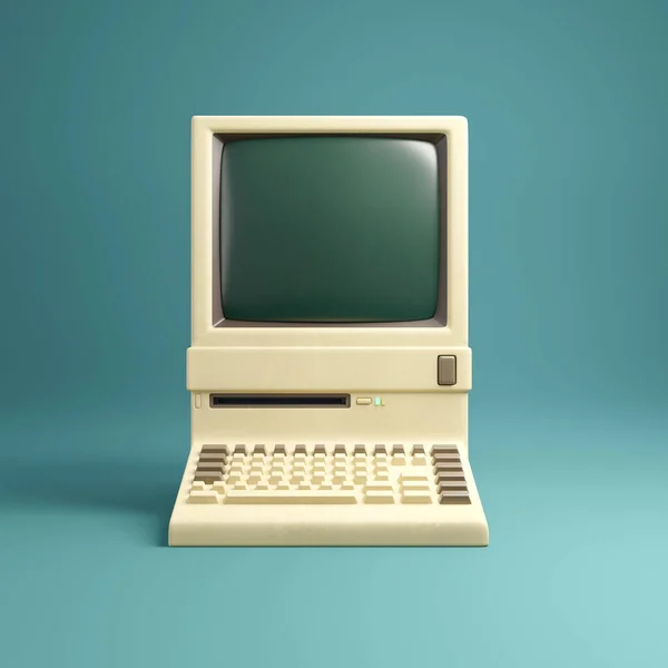 Retro 1980 Style Beige Desktop Computer Built Screen Keyboard Illustration — Stock Photo, Image
