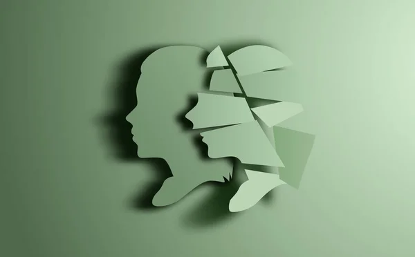 女性の頭のシルエット 1つは 他の罰金骨折した 精神衛生の概念 話している療法 ベクターイラスト — ストックベクタ