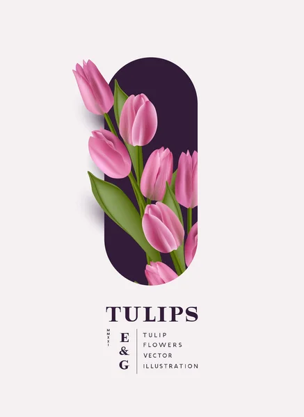 Floral Tulips Flowers Placement Card Template Contemporary Layout Vector Illustration — Stock Vector