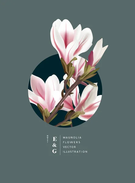 粉红与白色天然木兰花的现实花朵当代布局设计 事件营销花卉和植物背景媒介说明 — 图库矢量图片
