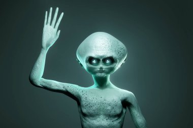 Dünya dışı bir uzaylı yaşam formunun el sallamasının portresi. 3B illüstrasyon.