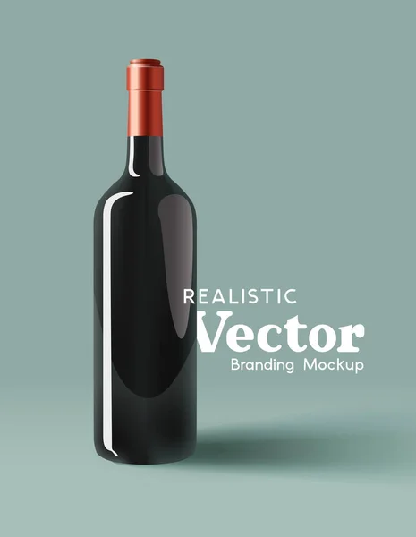 Realistic Glass Bottle Red Wine Branding Mock Contemporary Marketing Template — Stock Vector