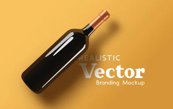 Realistic Glass Bottle Wine Branding Mock Contemporary Marketing Beverage Template — Stock Vector
