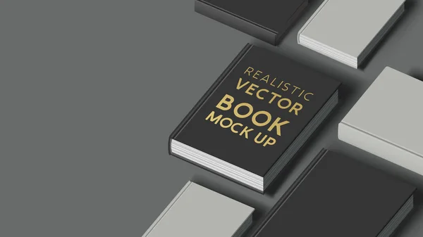 Rows Blank Hardcover Books Mock Book Vector Illustration — Stock Vector