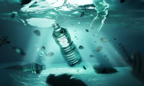 Residuos Plástico Flotando Océano Abierto Bajo Agua Cuestiones Contaminación Climática — Foto de Stock