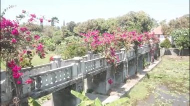 Okyanus kıyısındaki Taman Ujung su sarayı güzel bir tropikal bahçe olan Bali, Endonezya ile süslenmiştir.