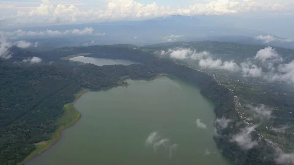 Panoramic Aerial View Beautiful Twin Lakes Ancient Volcanic Caldera Lakes — Stock Photo, Image