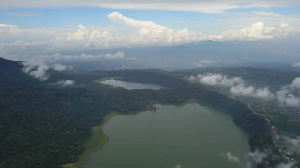 Panorama Udara Pandangan Indah Kembar Danau Kaldera Vulkanik Kuno Danau — Stok Foto