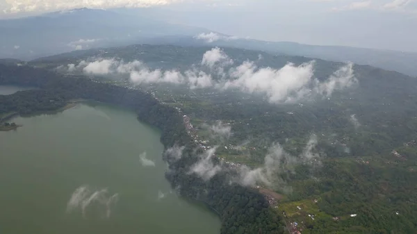 Panorámás Légi Kilátás Gyönyörű Ikertavak Egy Ősi Vulkanikus Caldera Tavak — Stock Fotó