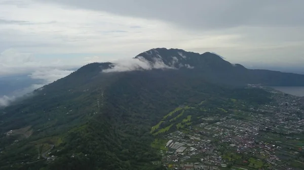 Green Bali Lansekap Pemandangan Drone Udara Danau Buyan Dan Desa — Stok Foto