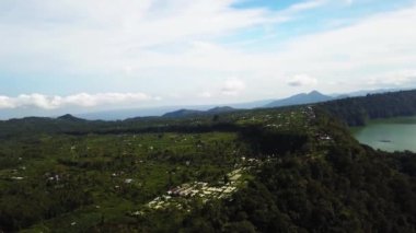 Yeşil Tropik Yağmur Ormanı 'nın Üzerinde Uçmak. Hava 4K İHA 'sı Kuş Gözü Doğal Görünüm Arkaplanı. Bali, Endonezya