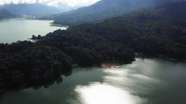 Benadering van Twin Lakes Omringd met bomen en Jungle in het midden. 4K-video — Stockvideo