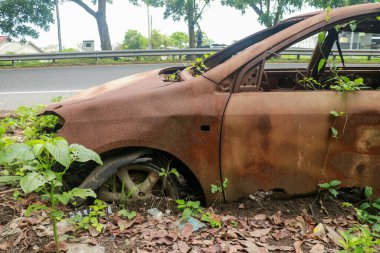 Sarmaşık ve Pinestraw kaplı eski bir araba.