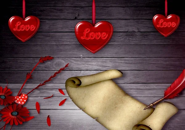 Corazón Rojo Sobre Fondo Madera Fondo San Valentín — Foto de Stock