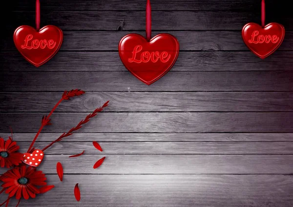 Red Heart Wooden Background Valentines Day Background — Stock Photo, Image