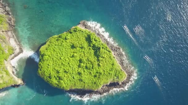 Luchtfoto Van Traditionele Vissersboten Een Open Zee Vlakbij Bali Eiland — Stockvideo