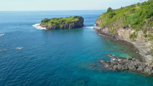 Turkuaz Denizle Çevrili Tropikal Adanın Havadan Görünüşü Gili Selang Bali — Stok fotoğraf