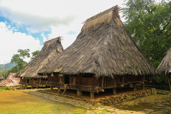 Zwei Traditionelle Häuser Dorf Wologai Der Nähe Von Kelimutu East — Stockfoto