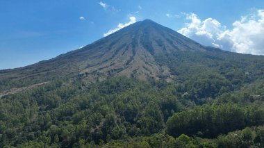 Yükselen Inerie Dağı açık mavi gökyüzünü deliyor. Engebeli yamaçları canlı yeşil ormanlarla kaplı. Flores 'i somutlaştıran ham volkanik görkemi..