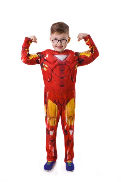 Pět rok starý chlapec v obraze Iron Man — Stock fotografie