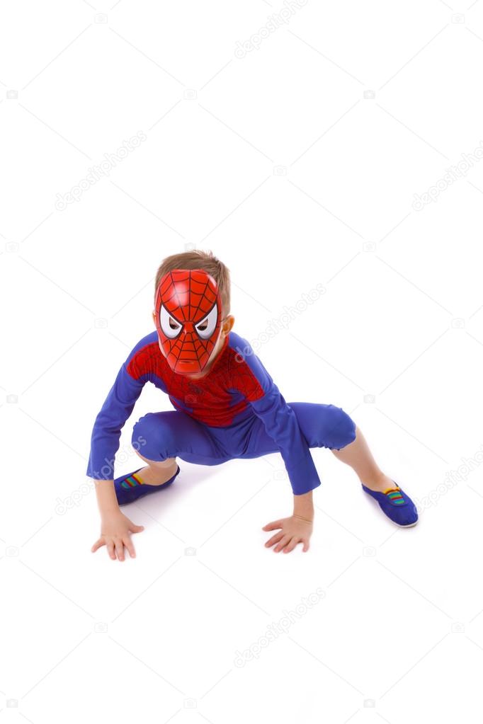 boy of five years in the costume of Spider-Man