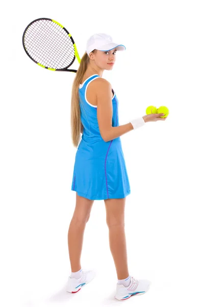 Beautiful tennis player in sports form with tennis racket — Stock Photo, Image