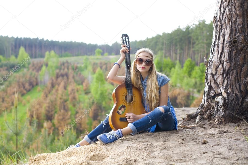 portrait of a hippie girl in the woods