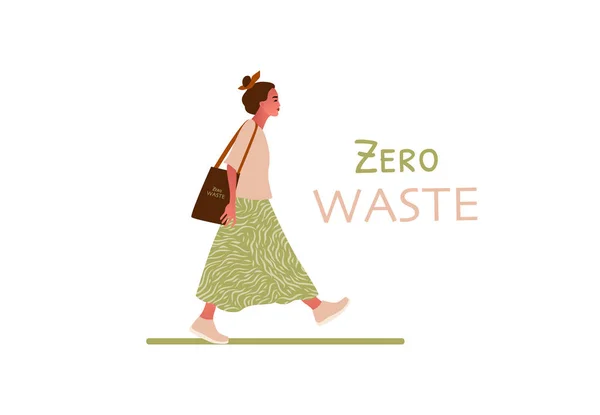 Zero waste or ecology concept with girl — Stock Vector