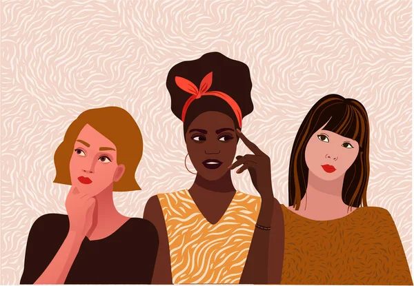Farklı etnik kökenli kadınlar. Haklar için mücadele — Stok Vektör