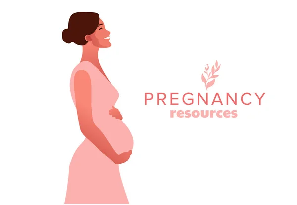 Happy pregnant woman holds her belly. Vector illustration. Stock Vector