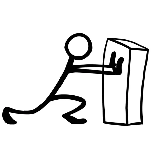 Stick Figure Pushing Cube Box — Stockový vektor