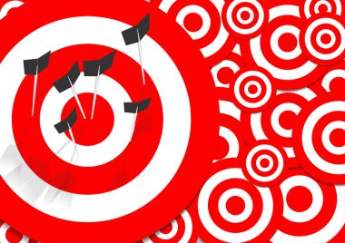 Vektör: Gri arkaplanda oklar ve okçuluk hedefleri