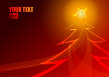 Vektör: Noel ağacı ve kırmızı zemin üzerine şerit