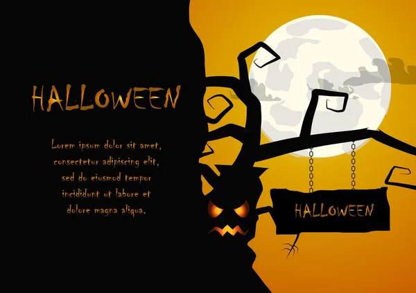 Vector: Árbol y signo de fondo de Halloween — Vector de stock