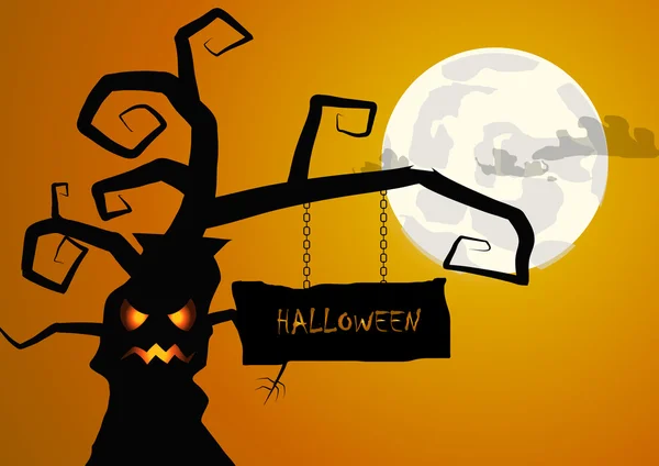 Vektor: Baum und Zeichen halloween Hintergrund — Stockvektor