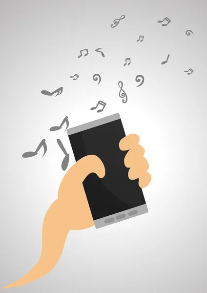 Διάνυσμα: Smartphone σε ένα χέρι με τις σημειώσεις μουσικής — Διανυσματικό Αρχείο