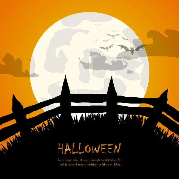 Vecteur : Clôture et lune fond halloween — Image vectorielle