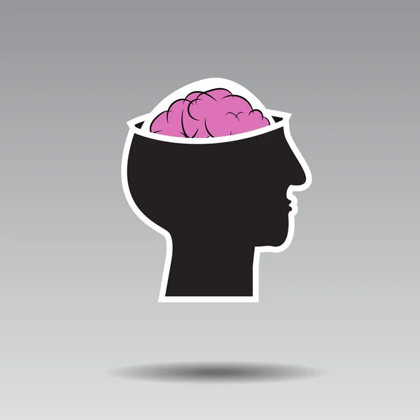 Vector: Cerebro y logo de la cabeza sobre fondo gris — Vector de stock