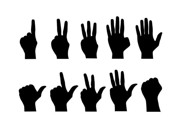 Vector : Counting hands from zero to nine on white background — Stock Vector