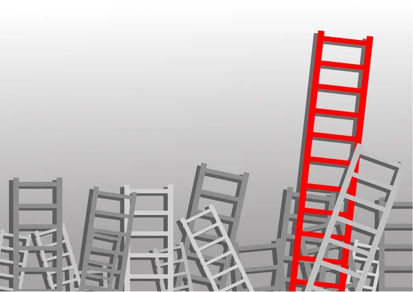 Vector: Ladders op grijze achtergrond. Een van hen is rood — Stockvector