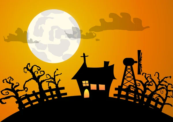 Vetor: Casa e árvore halloween fundo —  Vetores de Stock