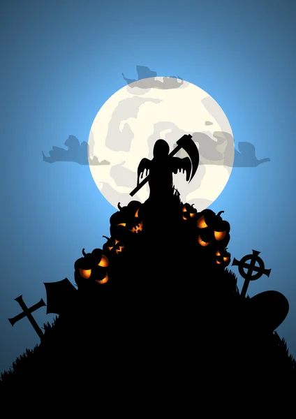Vektor: Halloween-Hintergrund mit Totengrab und Kürbissen — Stockvektor