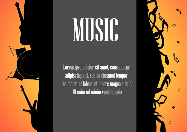 Vector: Música notas guitarra y batería con espacio para el texto de vuelta — Vector de stock