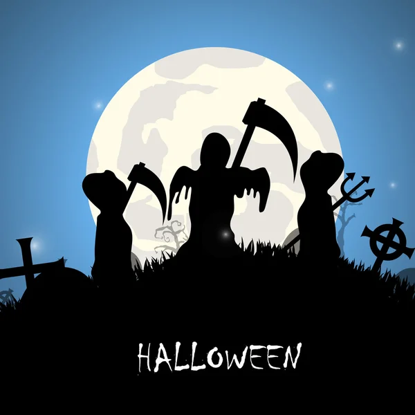 Vector: Sombra de la muerte con fondo de scythe halloween — Vector de stock