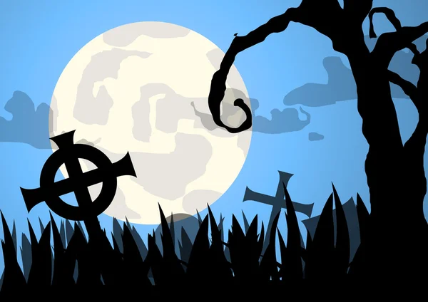 Vettore: Cimitero e sfondo albero di Halloween — Vettoriale Stock