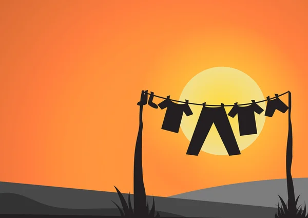 Vector : Clothes and line with sun before sunset — Stock Vector